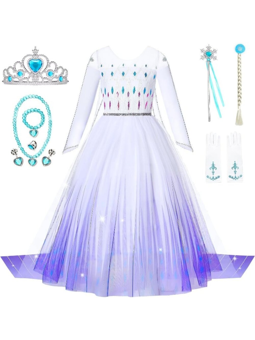 Girls 3T Princess Elsa Dress Costume Cape Halloween Dress Up w/ Accessories NEW
